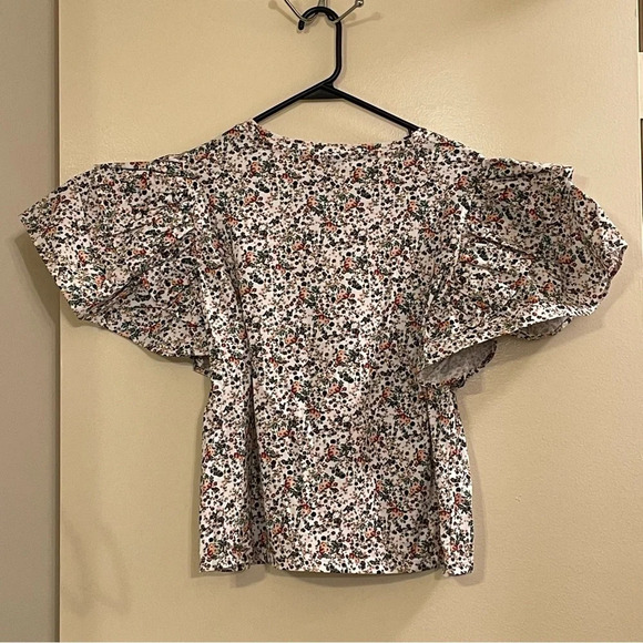 ZARA‎ Contrasting Green Big Ruffles Floral Blouse - Picture 9 of 11